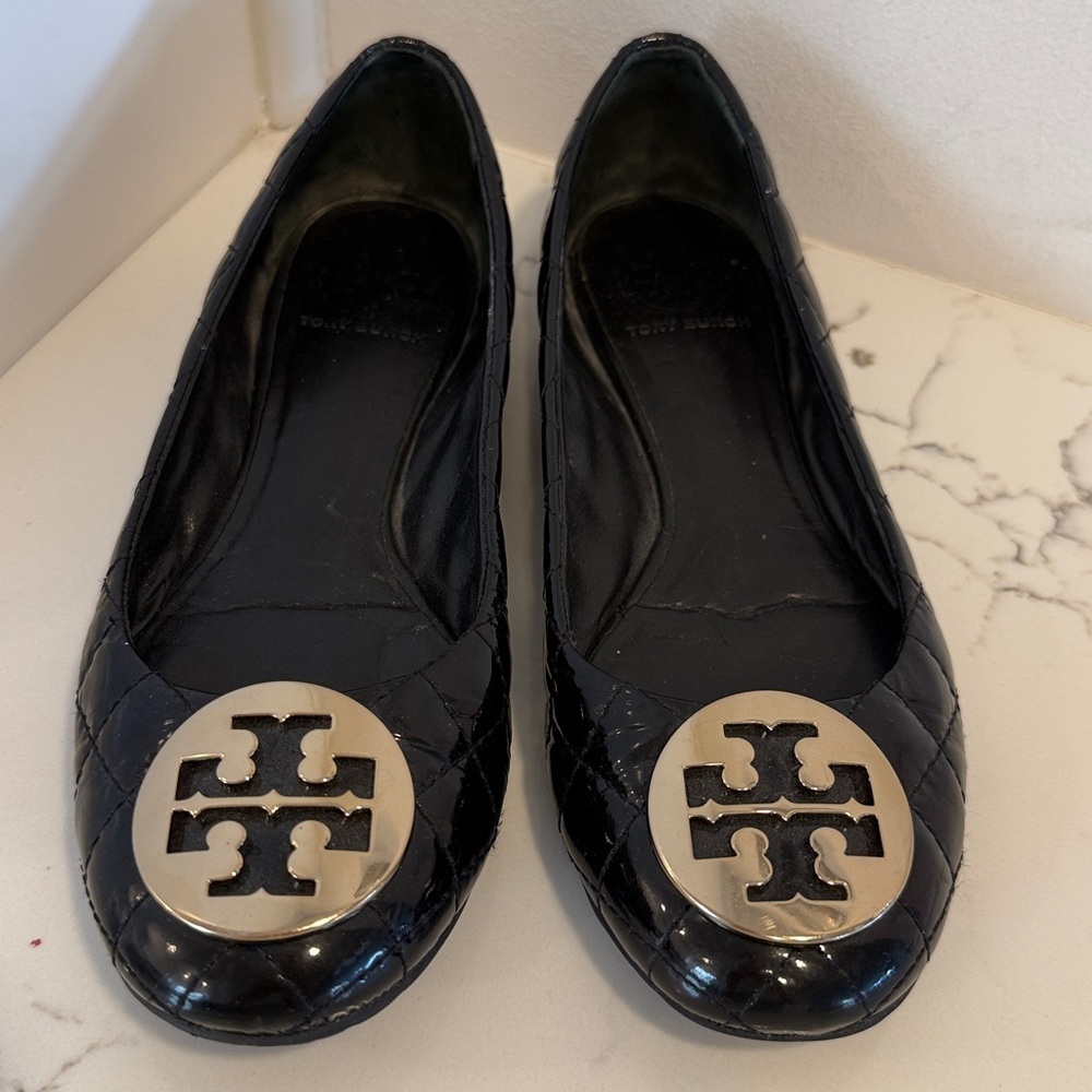 Tory Burch Black Leather Flats 8M - Picture 2 of 5